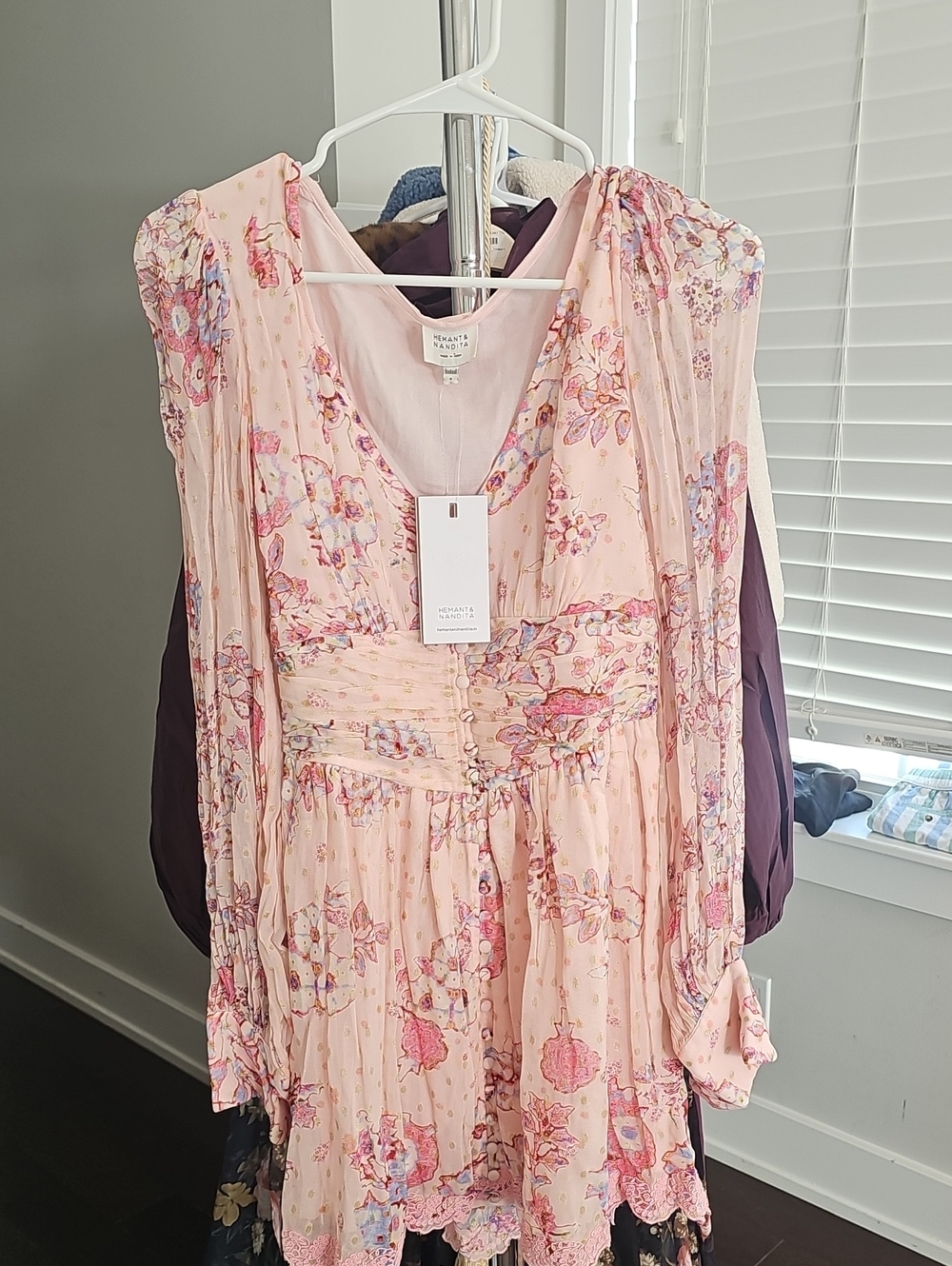 HEMANT & NANDITA Blush Pink Floral Mini Dress